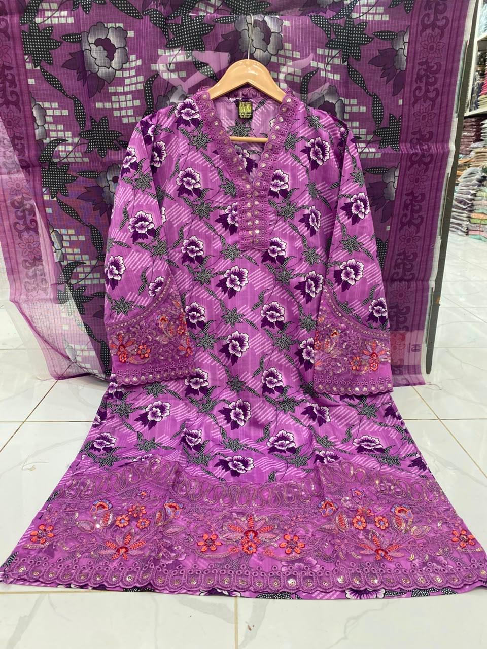 U-704 Cotton 3 Piece Printed Dresses With Patches Work