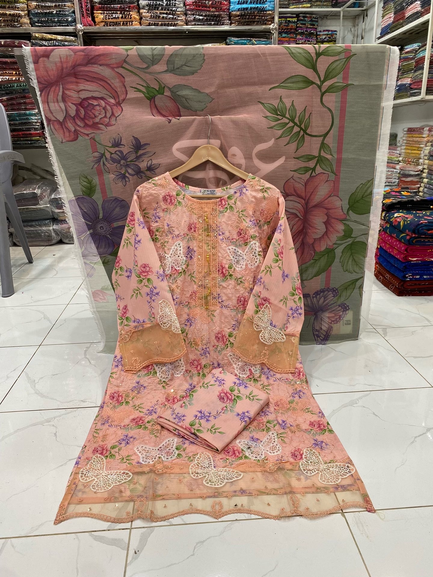 U-705 Butterfly 3 Piece Full Shirt Chikan Kari Boring Work