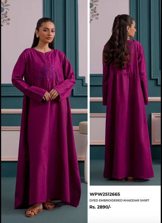 Plum Embroidered Khaddar Tunic – 1 Piece