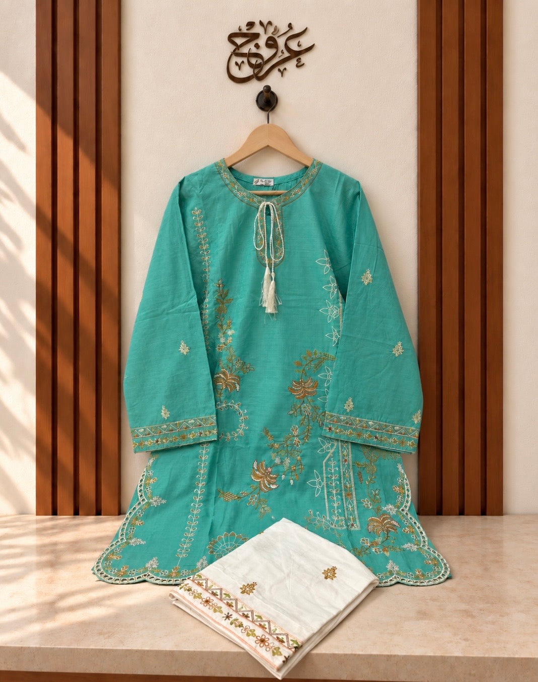 U-756 Pure Cotton Cut work Women’s Embroidered Kurta with Tassel Neckline – 5 Colours