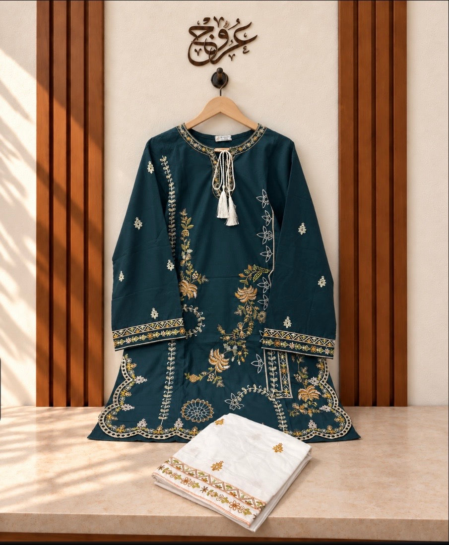U-756 Pure Cotton Cut work Women’s Embroidered Kurta with Tassel Neckline – 5 Colours