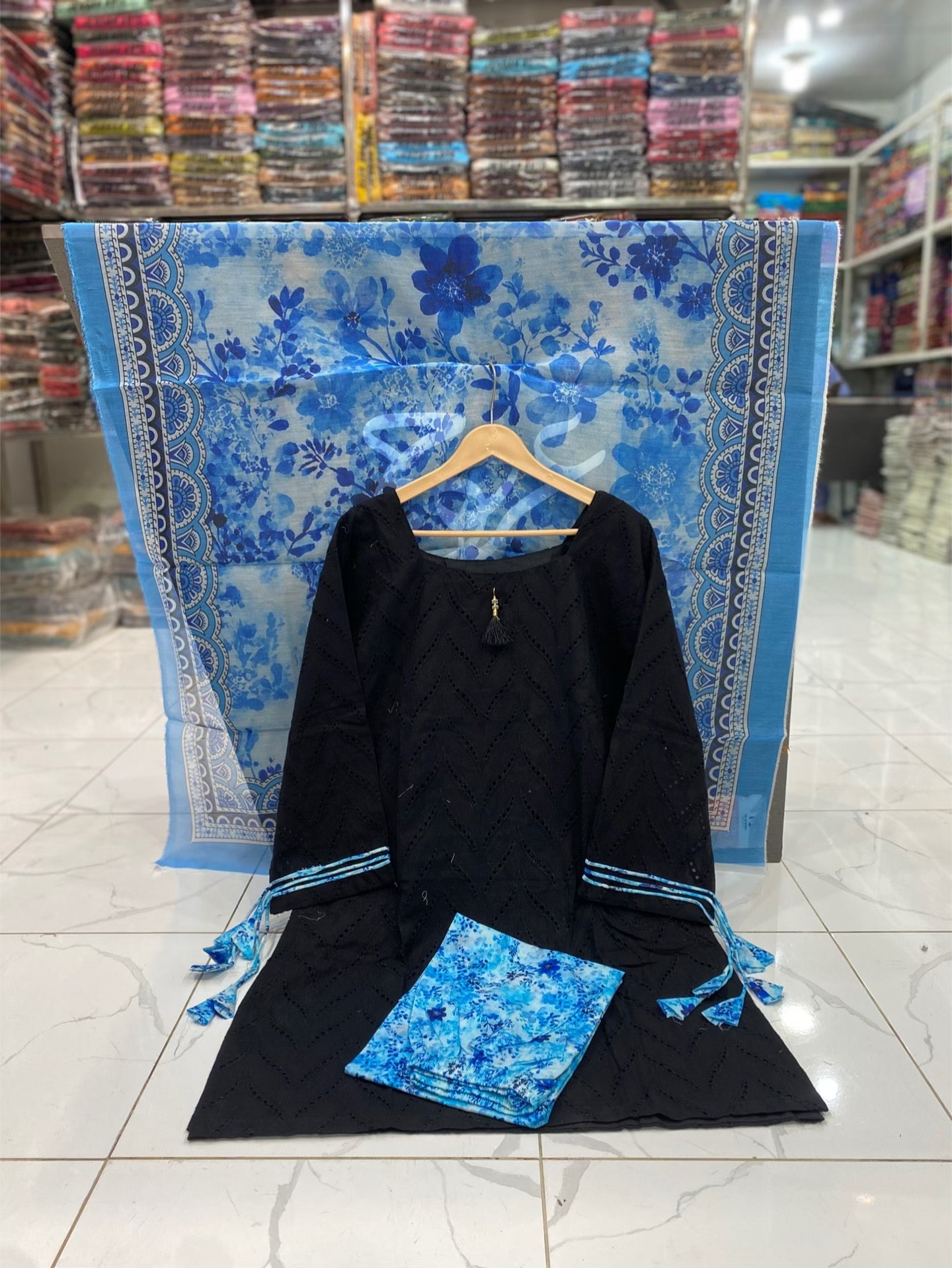 U-711 Pure Lawn Full Shirt Chikan Kari Boring Work With Printed Trouser
