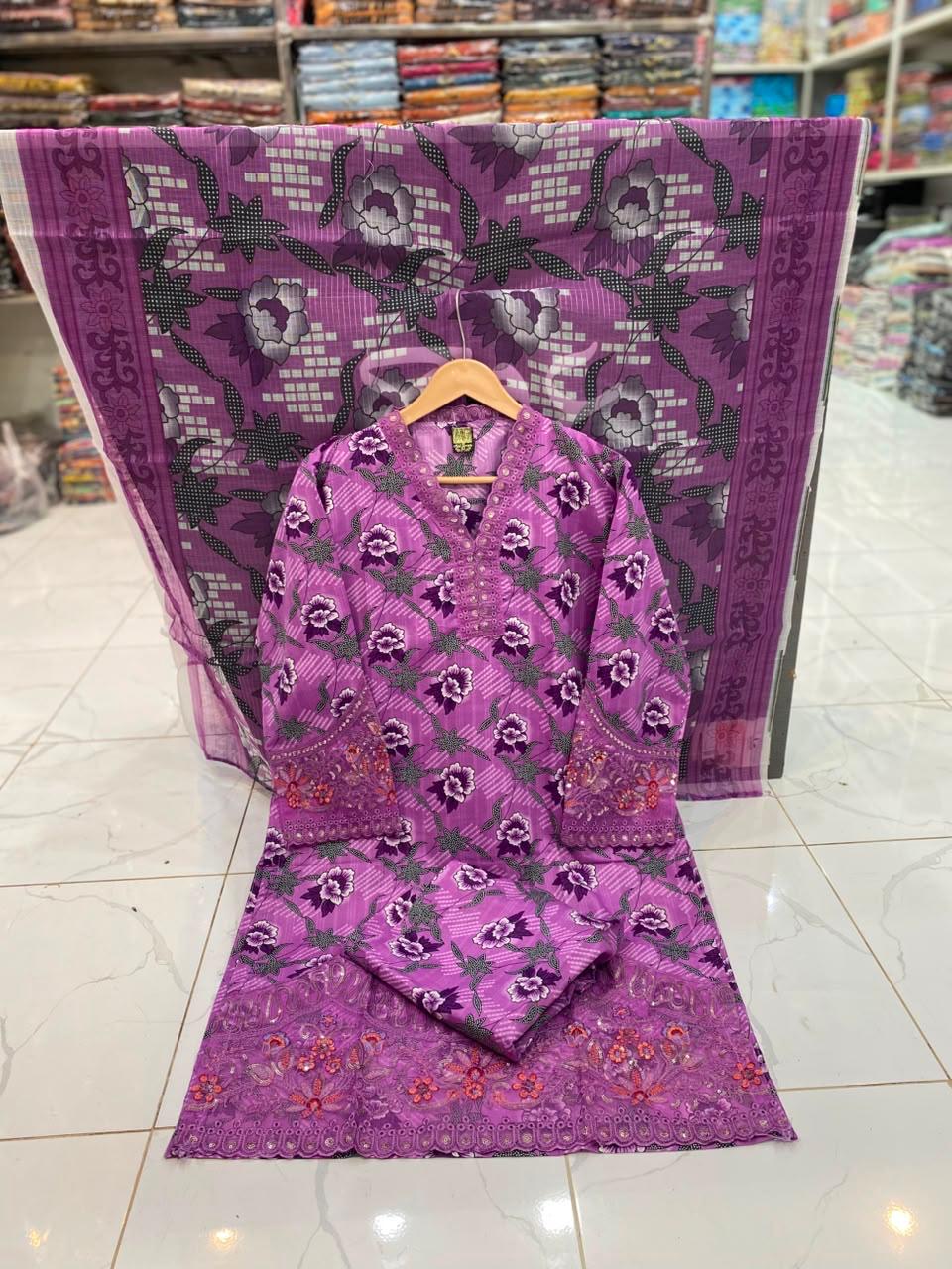 U-704 Cotton 3 Piece Printed Dresses With Patches Work