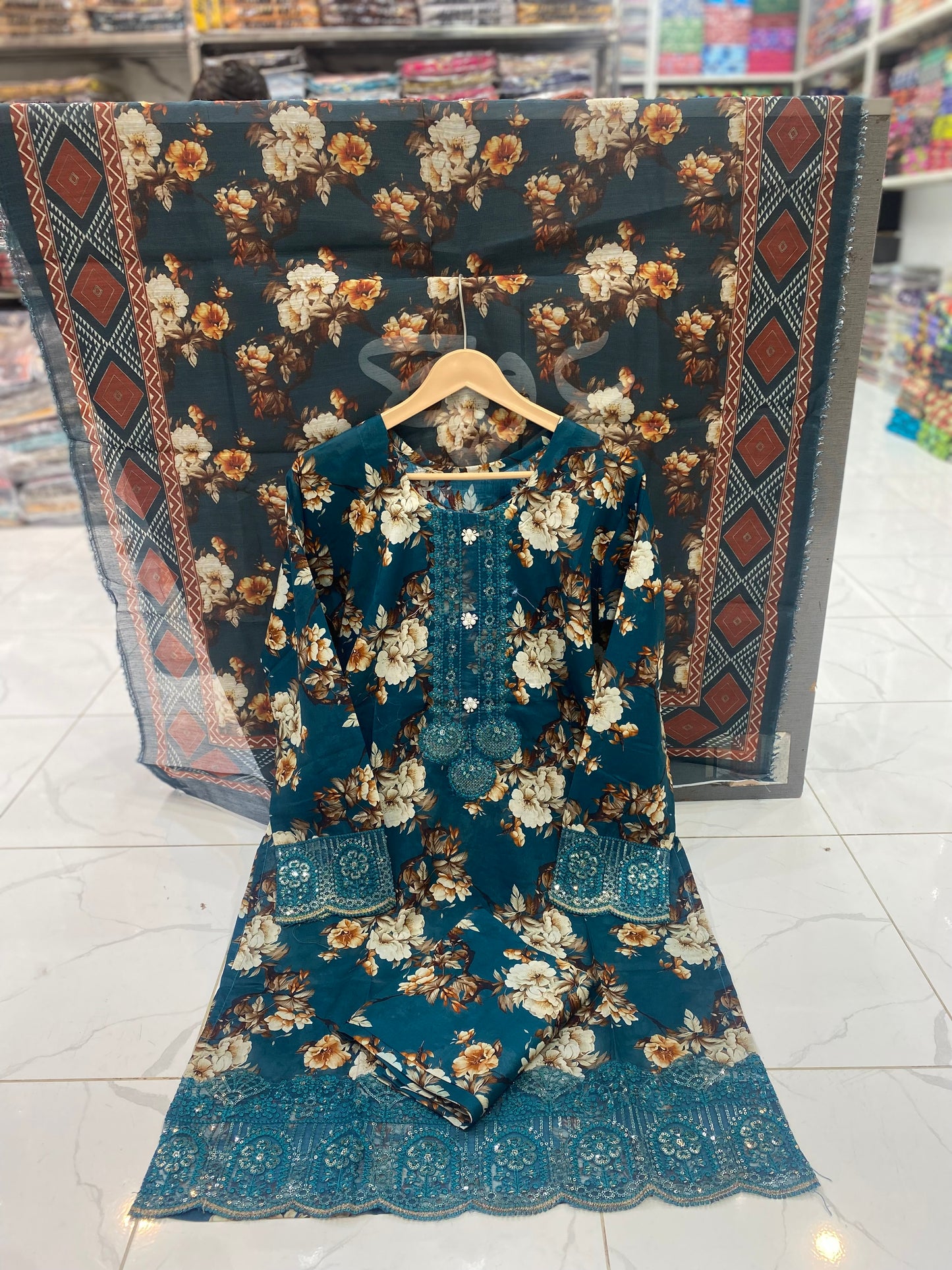 U-703 Swiss Lawn 3 Piece Printed Dresses With Patches Work