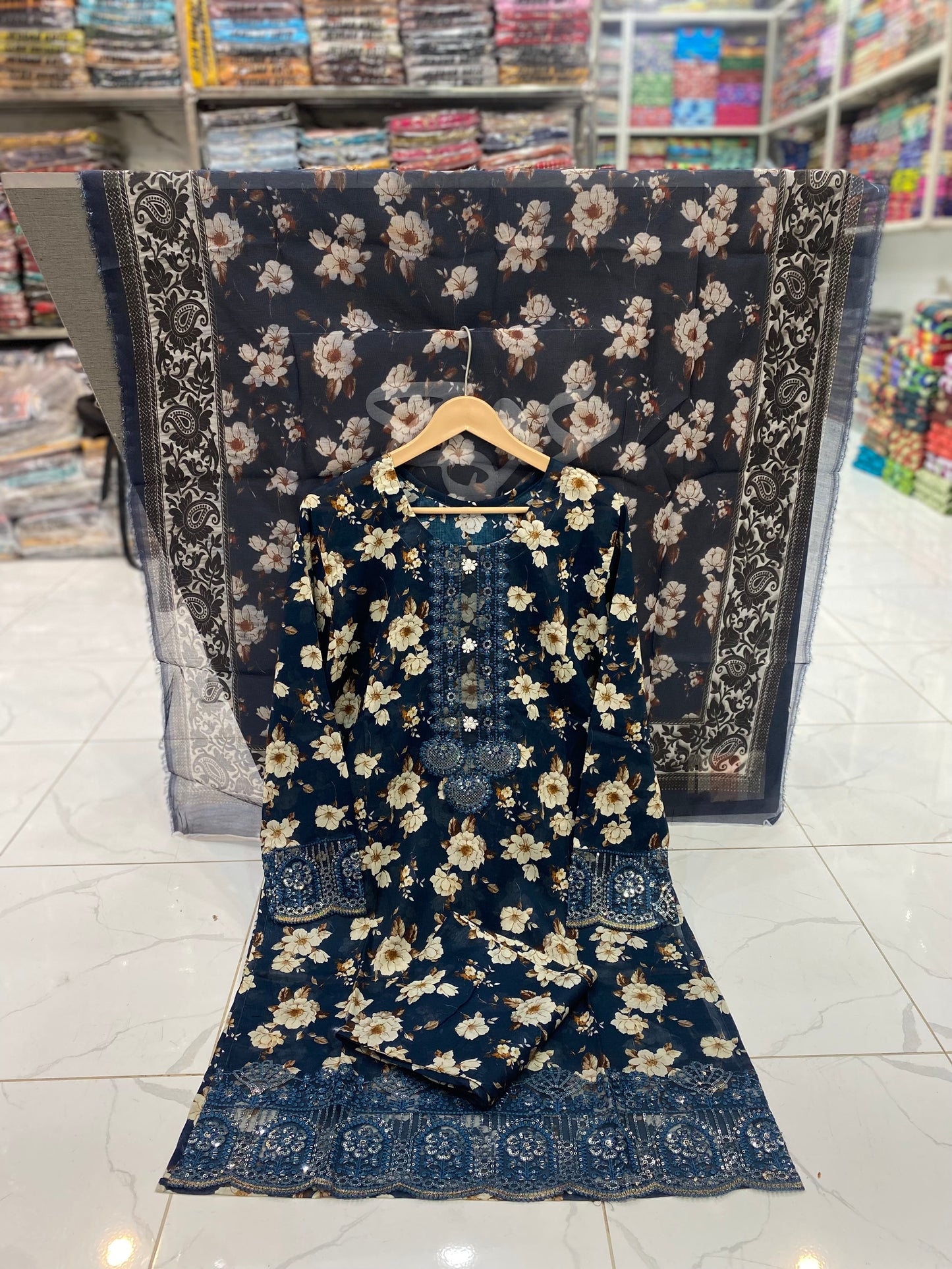 U-703 Swiss Lawn 3 Piece Printed Dresses With Patches Work