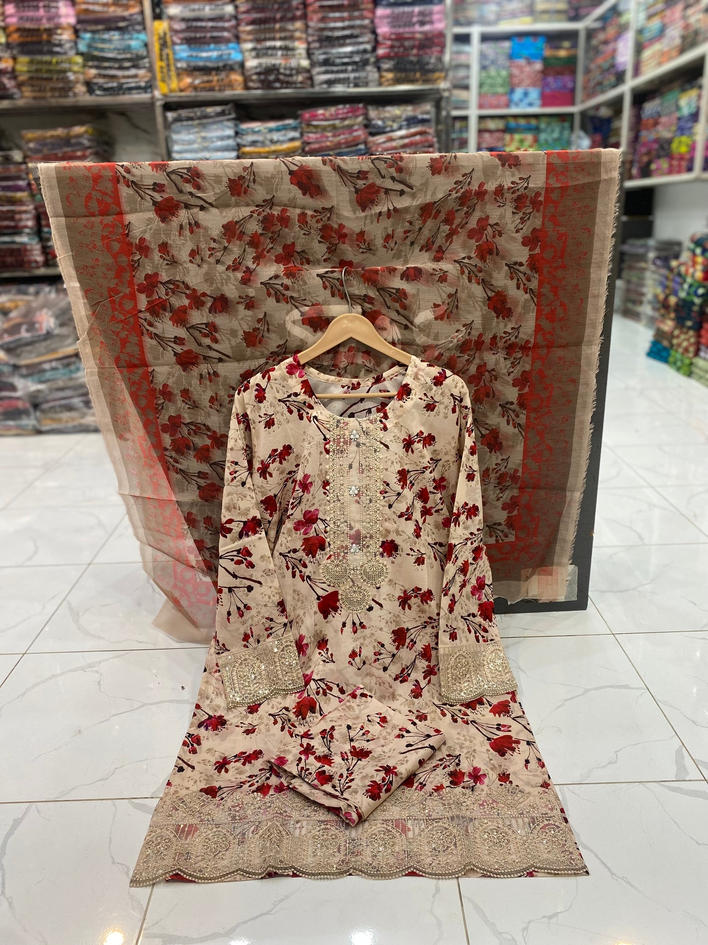 U-703 Swiss Lawn 3 Piece Printed Dresses With Patches Work