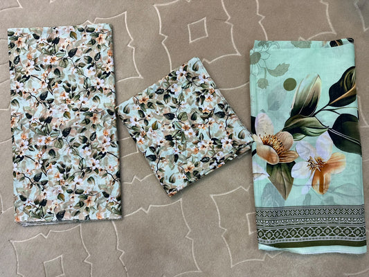 U-767 Nishat Replica Printed 3-Piece Mid-Season Cotton Stuff Same Print Shirt & Trouser with Soft Voil Dupatta