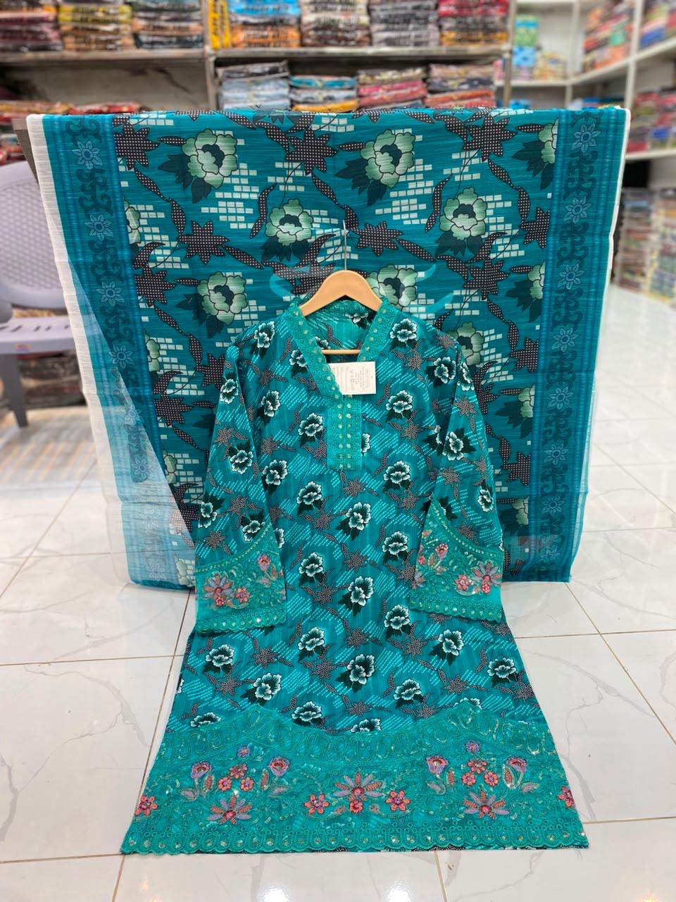 U-704 Cotton 3 Piece Printed Dresses With Patches Work