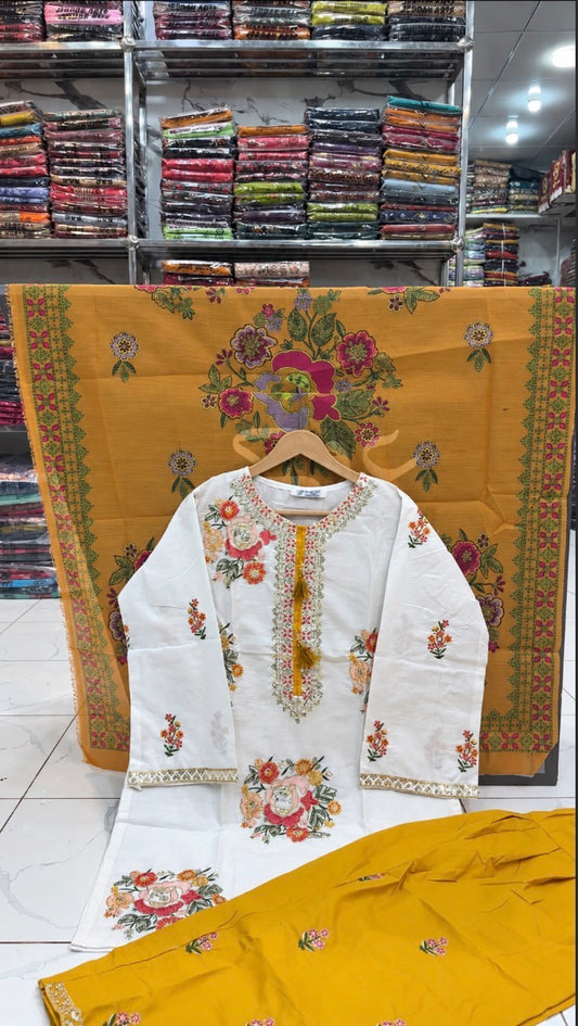 U-760 EMB White Shirt With Contrast Trousers