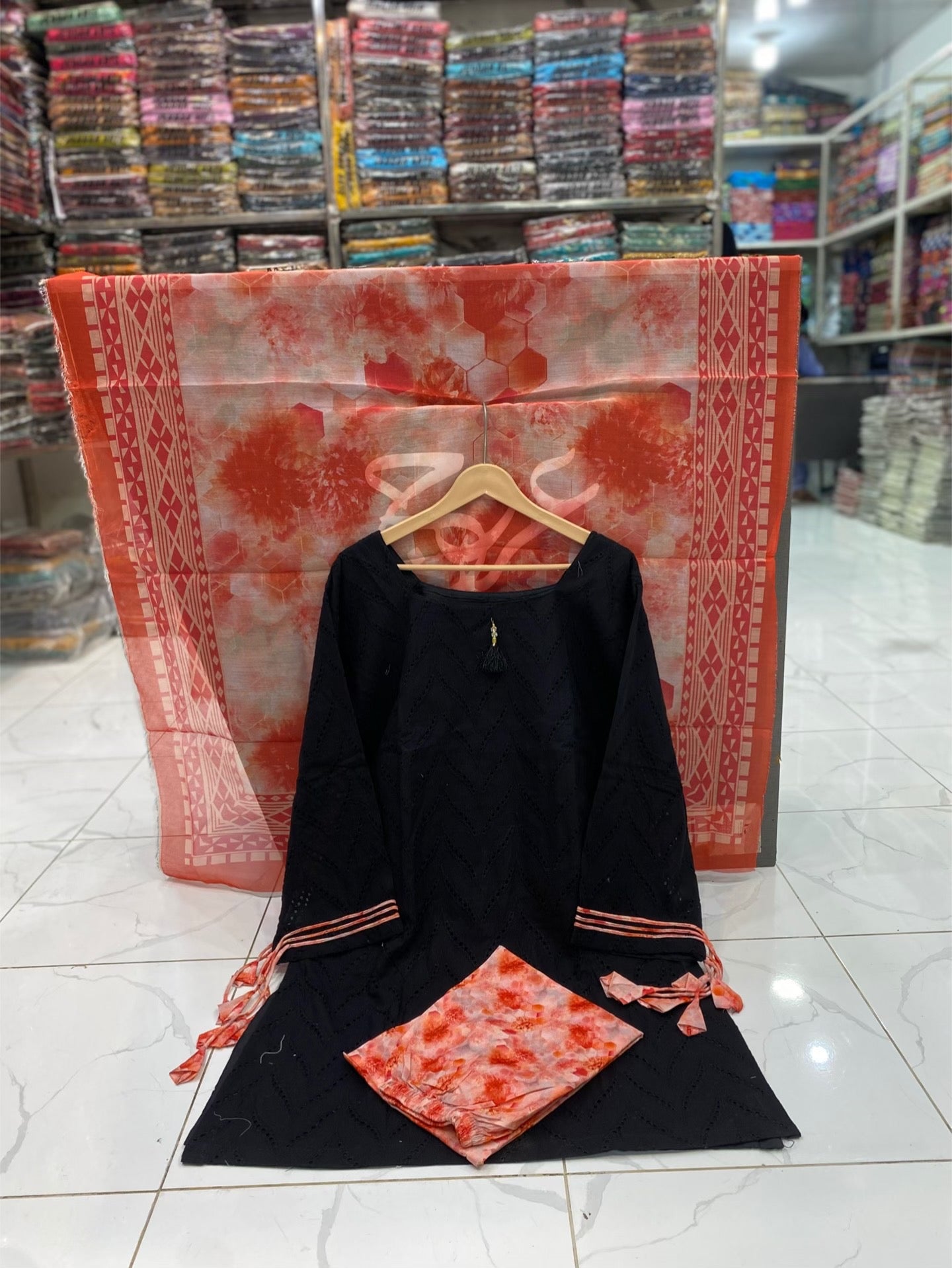 U-711 Pure Lawn Full Shirt Chikan Kari Boring Work With Printed Trouser