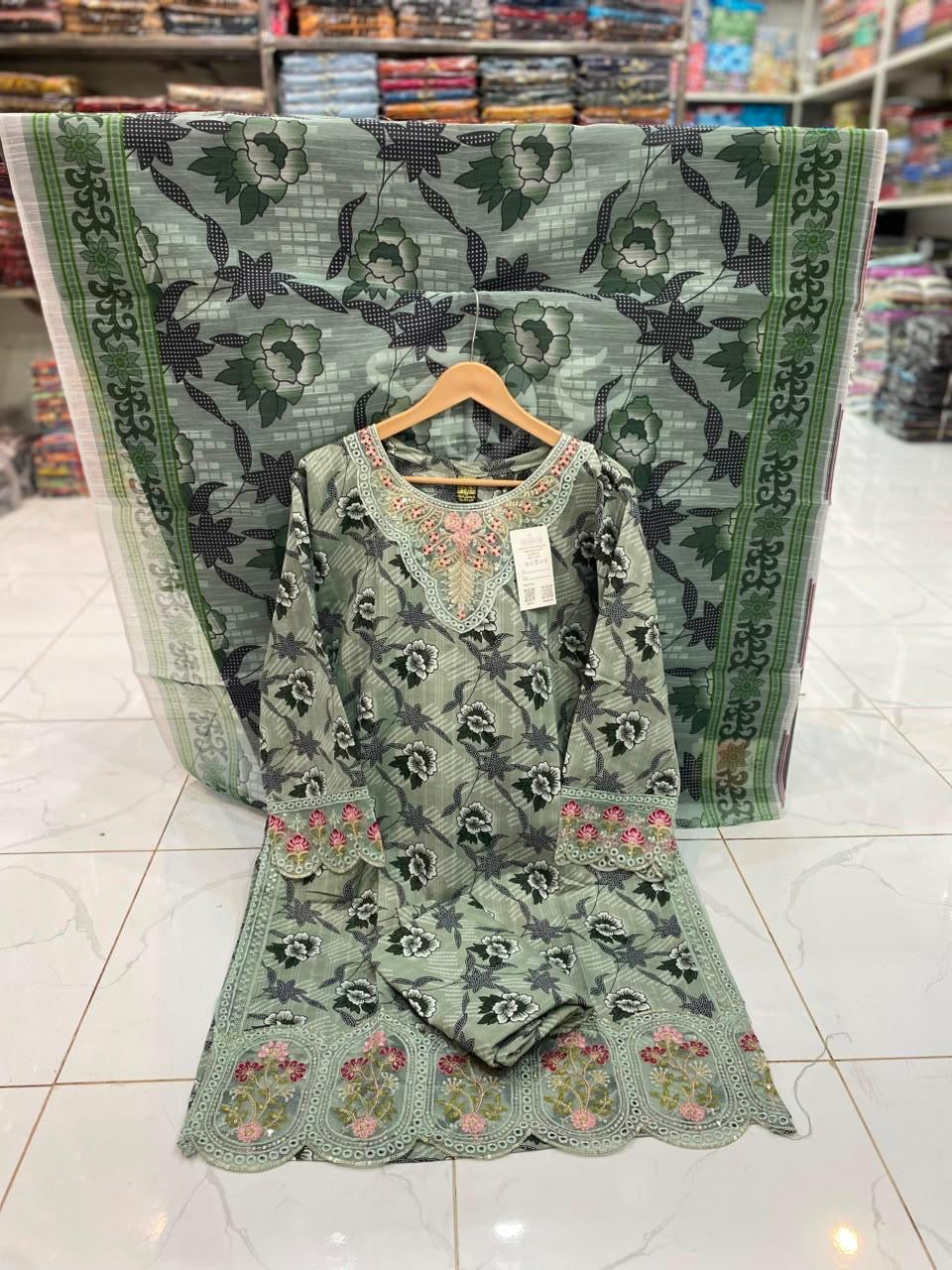U-704 Cotton 3 Piece Printed Dresses With Patches Work