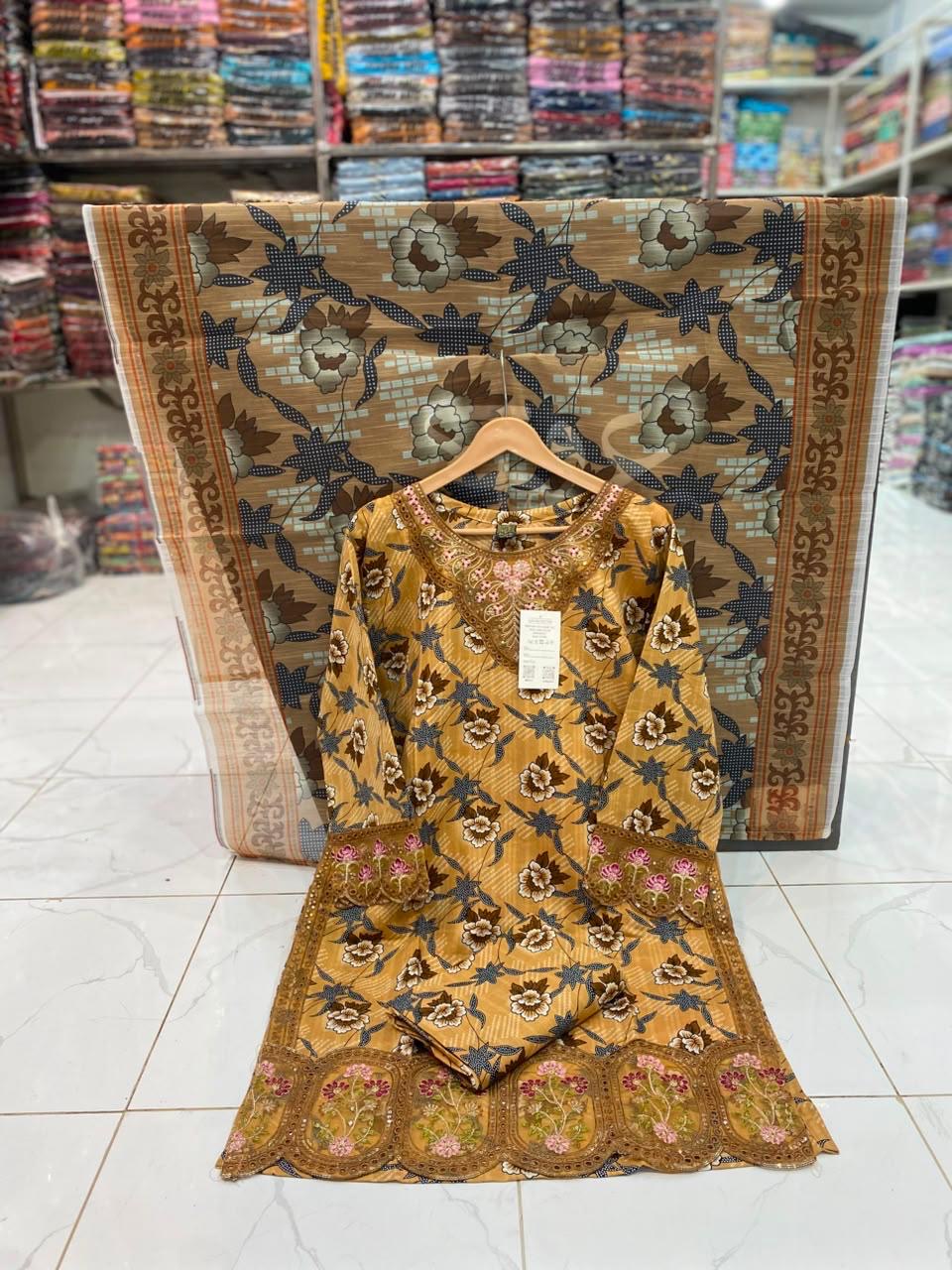 U-704 Cotton 3 Piece Printed Dresses With Patches Work