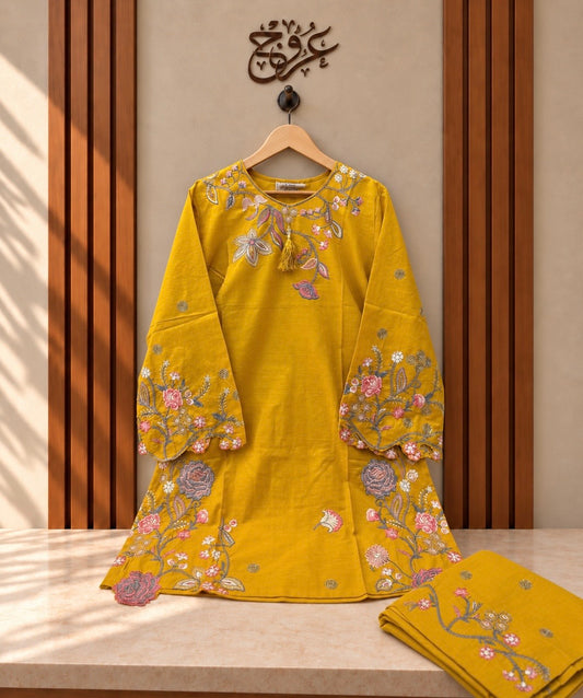 U-759 Pure Cotton Cross Stitched 2 Pc Suit for Women – Floral Embroidered Kurta & Trouser