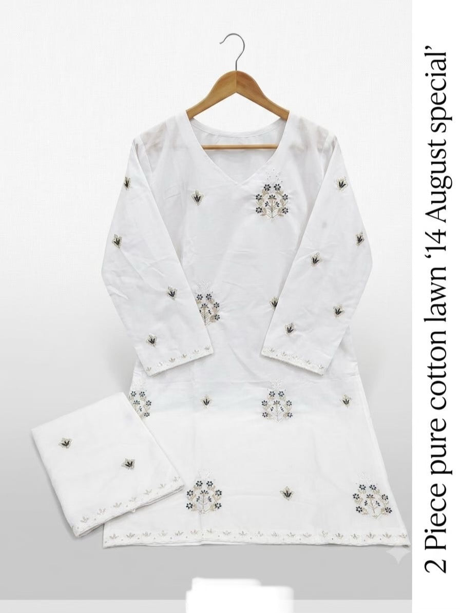 U-706 Stitched 14 August 2 Piece Pure Lawn Cotton