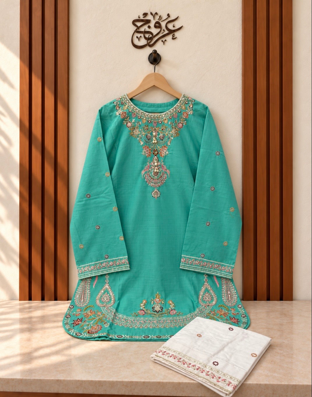 U-755 pure cotton 2 pc Classic Paisley Embroidered Suit – 4 Colours