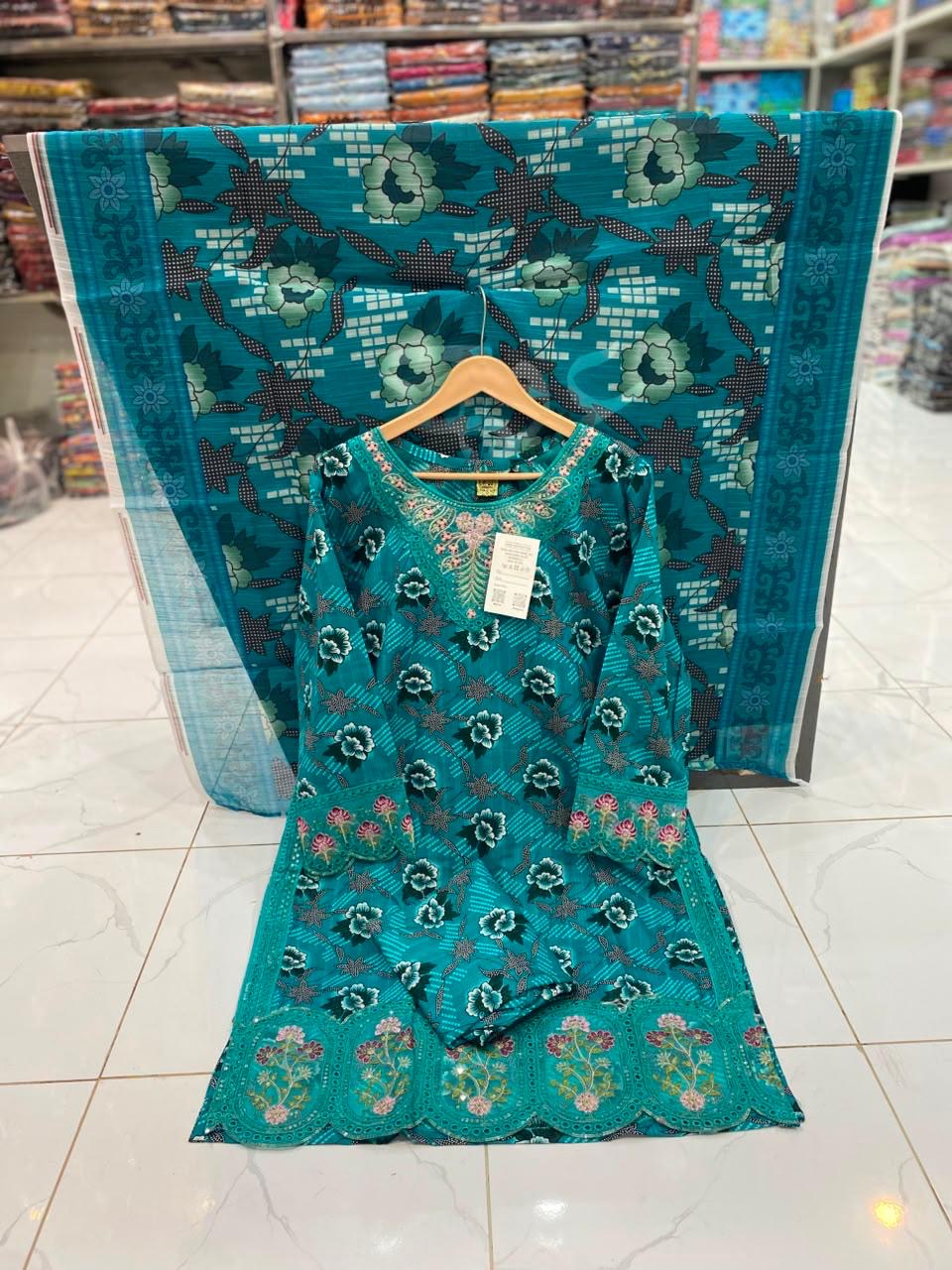 U-704 Cotton 3 Piece Printed Dresses With Patches Work