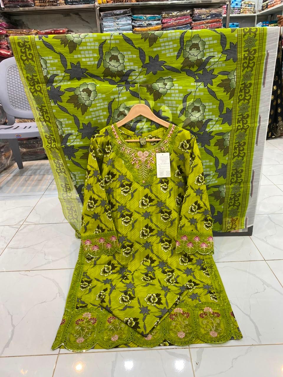 U-704 Cotton 3 Piece Printed Dresses With Patches Work