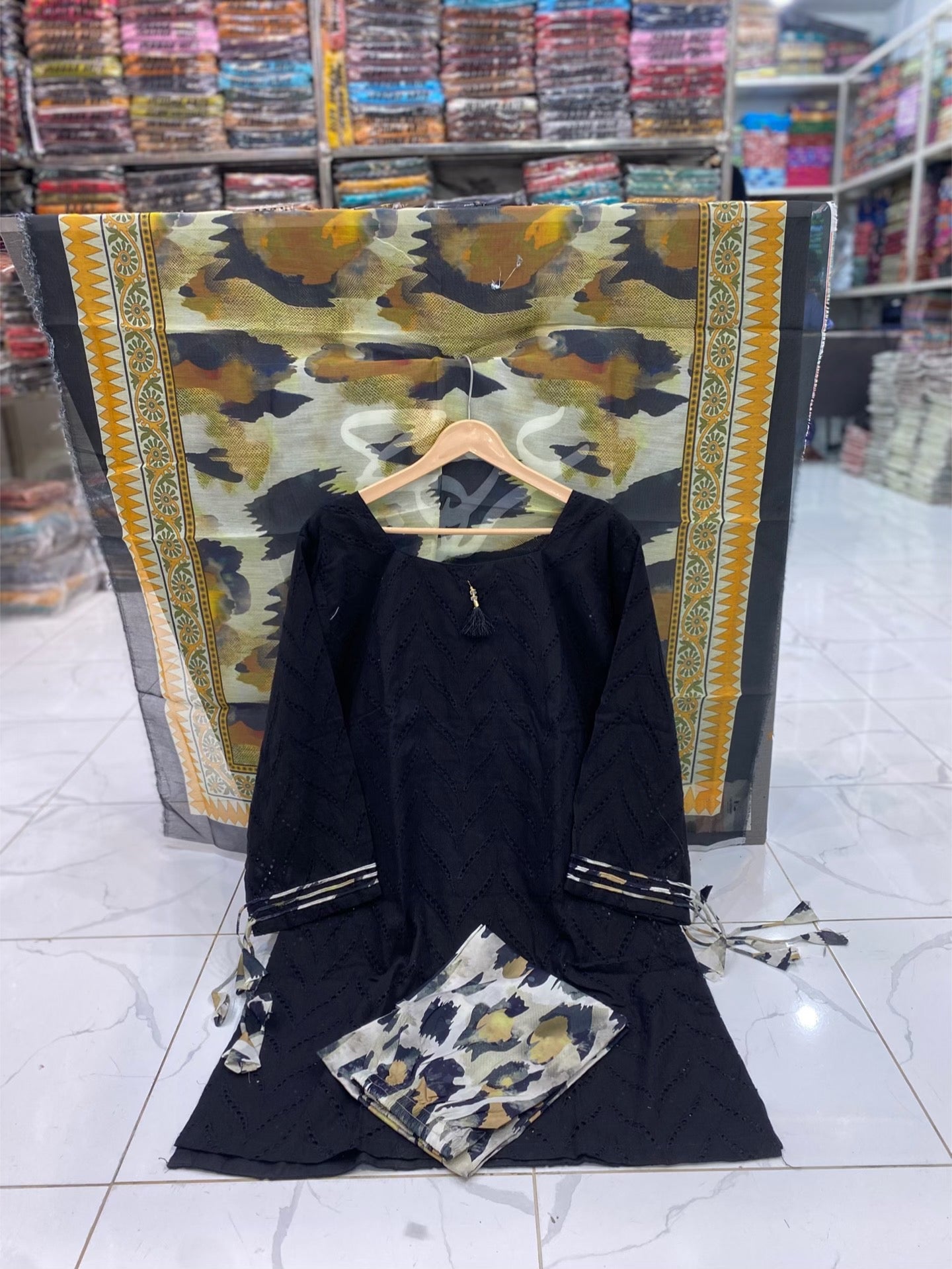 U-711 Pure Lawn Full Shirt Chikan Kari Boring Work With Printed Trouser