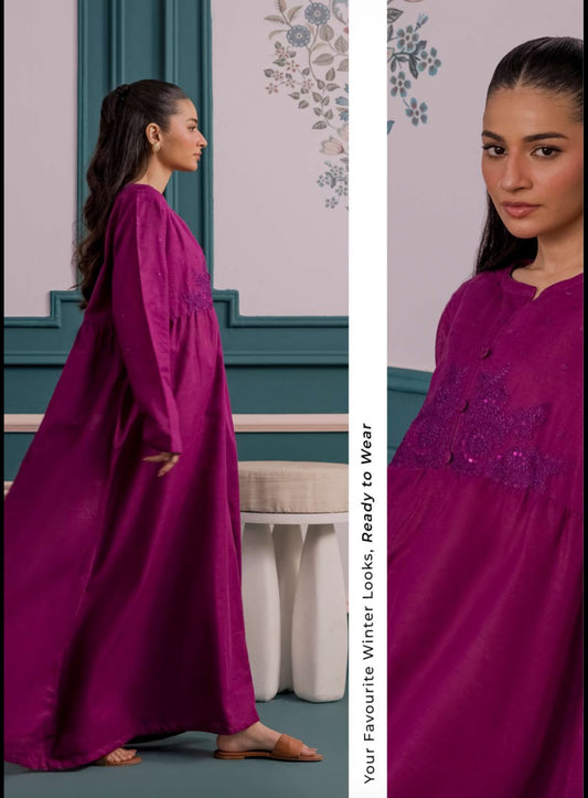 Plum Embroidered Khaddar Tunic – 1 Piece