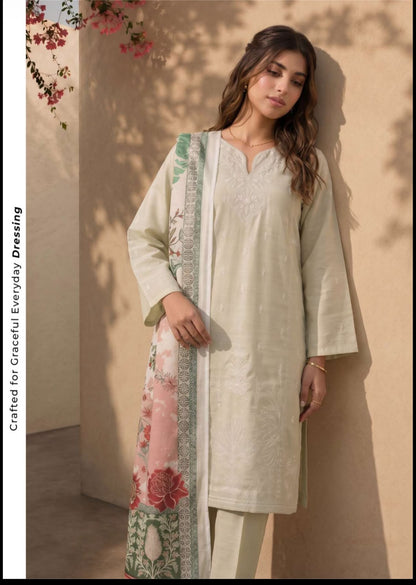 Zellbury Light Beige Embroidered 3-Piece Khaddar Suit