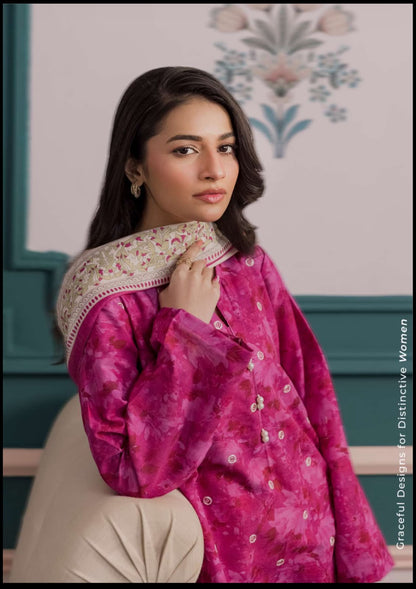 Magenta Pink 3-Piece Embroidered Khaddar Suit